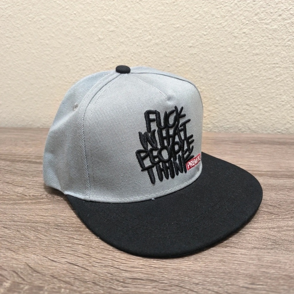 F**k What People Think Snap Back Baseball Hat Cap Gray/Black Adjustable Size